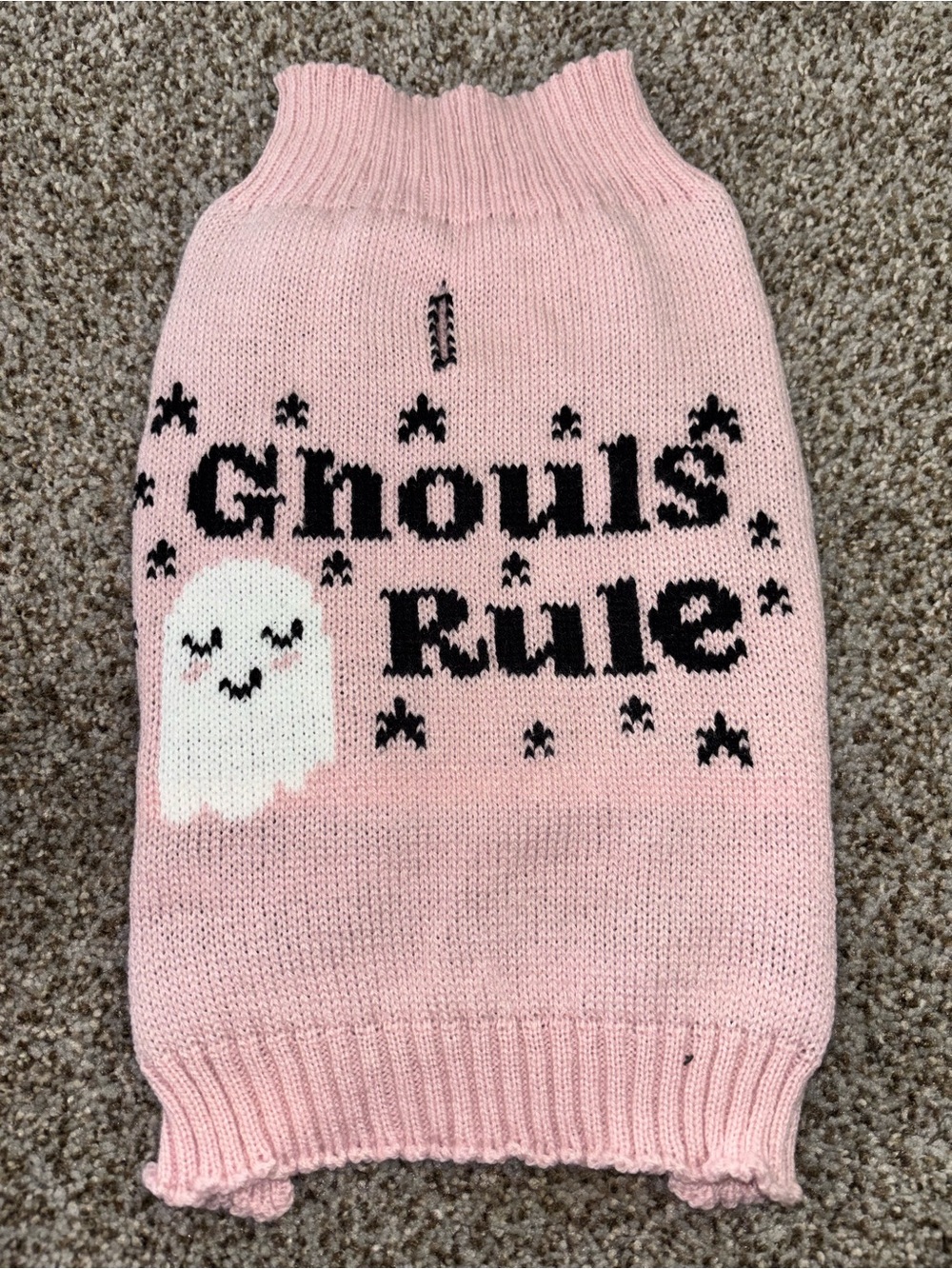 Pink "Ghouls Rule" Knit Dog Sweater